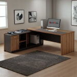 Γραφείο επαγγελματικό με αριστερή γωνία Oscar pakoworld μελαμίνη σε καρυδί-ανθρακί απόχρωση 240x180x76εκ - Image 2