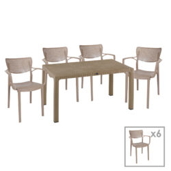 Τραπεζαρία Explore-Frontline pakoworld σετ 7τεμ PP cappuccino 150x90x73