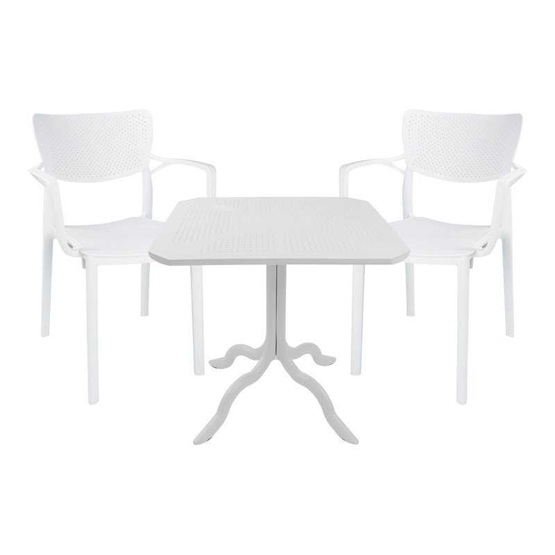 253-000108 Τραπεζαρία Icon-Fontline pakoworld σετ 3τεμ PP σε λευκή απόχρωση