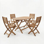 Τραπεζαρία Gorpo-Falov pakoworld σετ 5τεμ φυσικό μασίφ ξύλο ακακίας 130x80x72εκ - Image 2