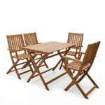 Τραπεζαρία Joter-Jaybo pakoworld σετ 5τεμ πτυσσόμενο φυσικό μασίφ ξύλο ακακίας 100x65x72εκ - Image 2