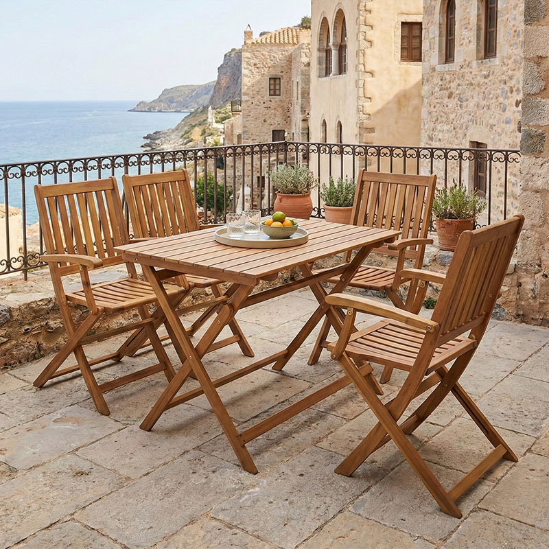 282-000037 Τραπεζαρία Joter-Jaybo pakoworld σετ 5τεμ πτυσσόμενο φυσικό μασίφ ξύλο ακακίας 100x65x72εκ