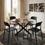 Τραπέζι Antoro pakoworld γυαλί και μεταλλικά πόδια σε μαύρη απόχρωση Φ80x75εκ - Image 2