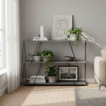 Βοηθητικό τραπέζι-ραφιέρα Tars pakoworld γκρι-μαύρο 120x30x90εκ