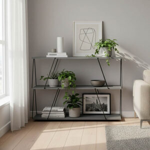 Βοηθητικό τραπέζι-ραφιέρα Tars pakoworld γκρι-μαύρο 120x30x90εκ