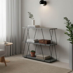 Βοηθητικό τραπέζι-ραφιέρα Tars pakoworld γκρι-μαύρο 80x30x69.2εκ