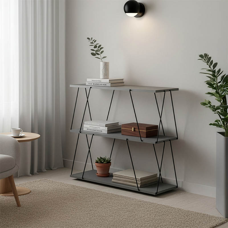 304-000012 Βοηθητικό τραπέζι-ραφιέρα Tars pakoworld γκρι-μαύρο 80x30x69.2εκ