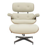 Πολυθρόνα-υποπόδιο relax Jenna pakoworld μπεζ pu- plywood καρυδί-βάση χρωμίου 82x92x82εκ - Image 4