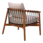 Πολυθρόνα Haribo pakoworld φυσικό teak ξύλο-μαύρο σχοινί-λευκο μαξιλάρι 80x76x72εκ - Image 2