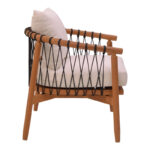 Πολυθρόνα Haribo pakoworld φυσικό teak ξύλο-μαύρο σχοινί-λευκο μαξιλάρι 80x76x72εκ - Image 3