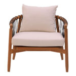 Πολυθρόνα Haribo pakoworld φυσικό teak ξύλο-μαύρο σχοινί-λευκο μαξιλάρι 80x76x72εκ - Image 4