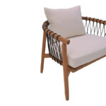 Πολυθρόνα Haribo pakoworld φυσικό teak ξύλο-μαύρο σχοινί-λευκο μαξιλάρι 80x76x72εκ - Image 7