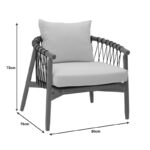 Πολυθρόνα Haribo pakoworld φυσικό teak ξύλο-μαύρο σχοινί-λευκο μαξιλάρι 80x76x72εκ - Image 8