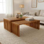 Τραπέζι Tinnie pakoworld σετ 2τεμ teak ξύλο σε φυσική απόχρωση