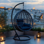 Κούνια φωλιά με βάση Lyere pakoworld μέταλλο γκρι-pe rattan σε γκρι απόχρωση 120x108x195εκ - Image 2