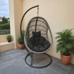 Κούνια φωλιά με βάση Cungo pakoworld μέταλλο - pe rattan σε γκρι απόχρωση 125x105x195εκ - Image 2