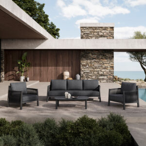 Σαλόνι εξωτερικού χώρου Feralda pakoworld ανθρακί αλουμίνιο-rope με ύφασμα σε ανθρακί απόχρωση