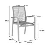 Πολυθρόνα Aegean pakoworld στοιβαζόμενη teak-pe σχοινί σε φυσική - αλουμίνιο κ textline σε ανθρακί απόχρωση 56.5x58x91εκ - Image 2