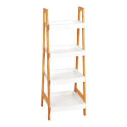 Ραφιέρα δαπέδου Leby pakoworld μπαμπού-mdf σε λευκή-φυσική απόχρωση 35x34x98εκ