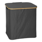 Καλάθι απλύτων Lodge pakoworld μπαμπού-ύφασμα σε γκρι απόχρωση 54x33x60εκ