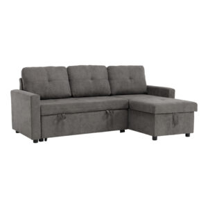 Γωνιακός αναστρέψιμος καναπές κρεβάτι Napora pakoworld με αποθηκευτικό χώρο γκρι ύφασμα 214x83/138x90εκ