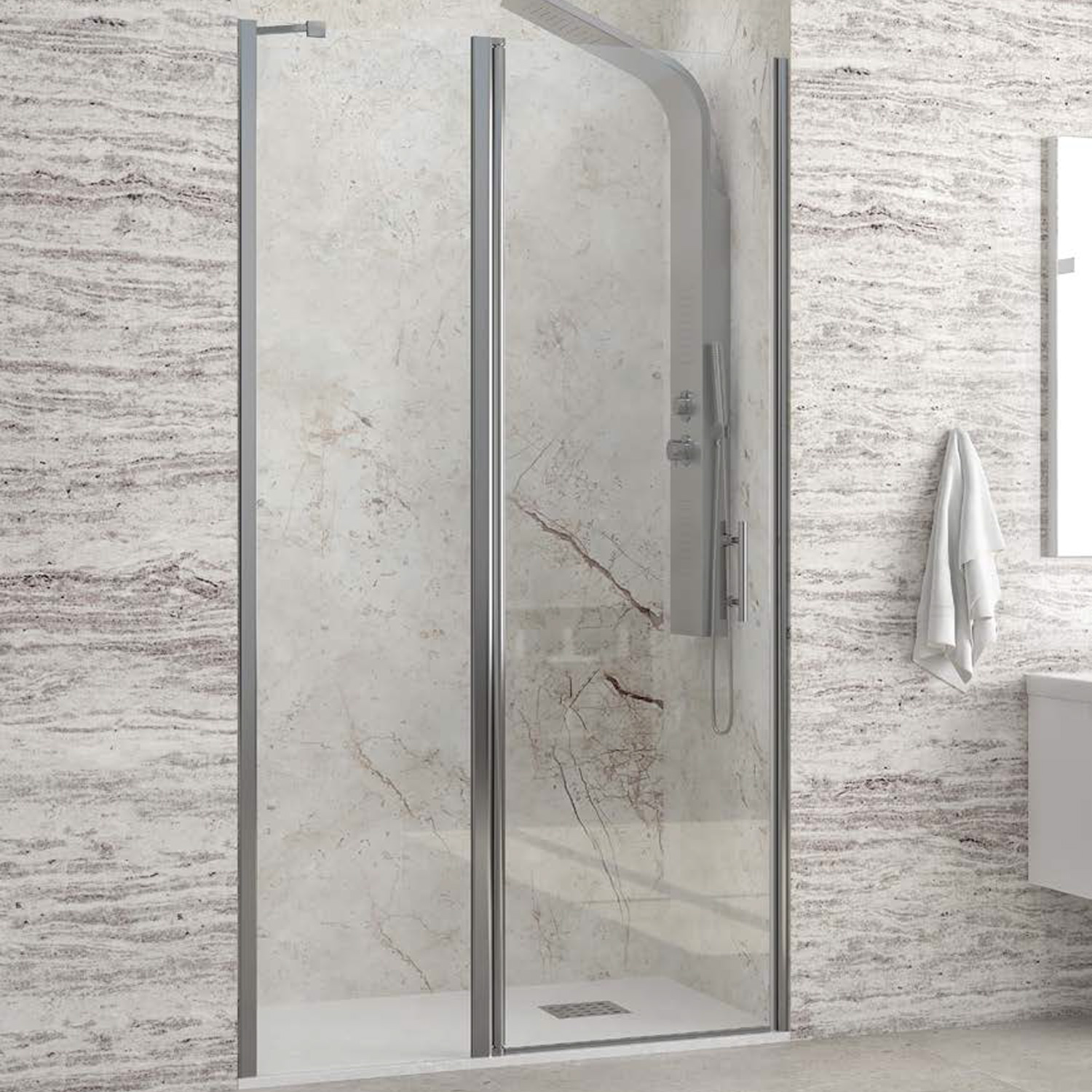 PANH400105 Καμπίνα από τοίχο σε τοίχο με διάφανο κρύσταλλο PANEX 400 ALTO Cromo KARAG 105x200cm