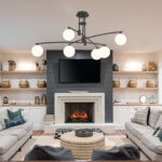 InLight Κρεμαστό φωτιστικό από μαύρο μέταλλο και λευκή οπαλίνα 6XG9 D:100cm (6036-6) - Image 2