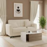 Διθέσιος Καναπές-κρεβάτι Μπέζ Ανοιχτό