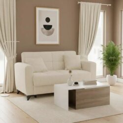 Διθέσιος Καναπές-κρεβάτι Μπέζ Ανοιχτό