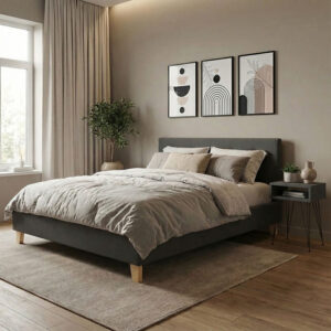 Κρεβάτι Mago pakoworld ύφασμα σε ανθρακί απόχρωση με ξύλινο πόδι 160x200εκ