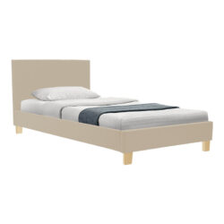 Κρεβάτι Nevil pakoworld ύφασμα εκρού με ξύλινο πόδι σε φυσική απόχρωση 100x200εκ