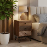 Κομοδίνο Boho pakoworld με 3 συρτάρια καρυδί με μεταλλικά πόδια 40x40x59εκ - Image 2