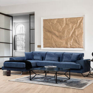 Γωνιακός καναπές PWF-0575 pakoworld δεξιά γωνία ύφασμα μπλε 308/190x92εκ