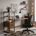 Γραφείο Zayn ΙΙ pakoworld με ραφιέρα-MDF καρυδί-μαύρο 107x40x110εκ - Image 2