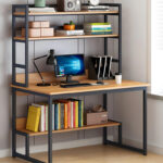 Γραφείο Damp pakoworld με ραφιέρα-MDF φυσικό-μαύρο 100x60x154εκ - Image 2