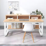 Γραφείο εργασίας Evrepy pakoworld mdf σε oak απόχρωση με λευκό μέταλλο 100x60x73εκ