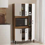 Ντουλάπα κουζίνας Defne pakoworld χρώμα λευκό-καρυδί 89x37.5x160εκ - Image 3