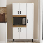 Ντουλάπα κουζίνας Defne pakoworld χρώμα λευκό-καρυδί 89x37.5x160εκ - Image 4