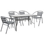 Τραπεζαρία Ensure-Tade pakoworld σετ 5τεμ μέταλλο-γυαλί σε ανθρακί απόχρωση 140x80x70εκ