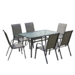 Tραπεζαρία Calan-Ensure pakoworld σετ 7τεμ σκούρο ανθρακί μέταλλο και textilene ανθρακί 140x80x70εκ - Image 2