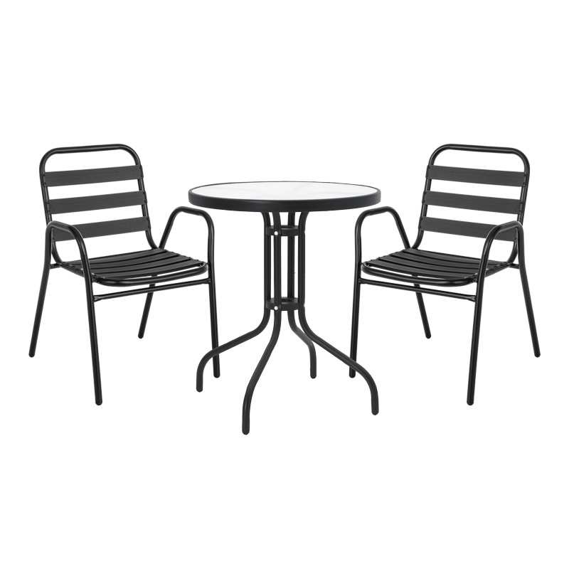 130-000118 Τραπεζαρία Watson-Sussie pakoworld σετ 3τεμ μέταλλο μαύρο-γυαλί Φ60x70εκ