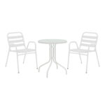 Τραπεζαρία Watson-Sussie pakoworld σετ 3τεμ μέταλλο λευκό-γυαλί Φ60x70εκ