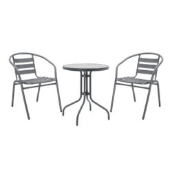 Tραπεζαρία Watson-Tade pakoworld σετ 3τεμ μέταλλο ανθρακί-γυαλί Φ60x70εκ