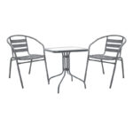 Τραπεζαρία Watson-Tade pakoworld 3τεμ μέταλλο ανθρακί-γυαλί 70x70x70εκ