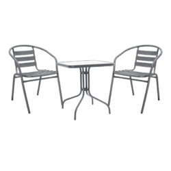 Τραπεζαρία Watson-Tade pakoworld 3τεμ μέταλλο ανθρακί-γυαλί 70x70x70εκ