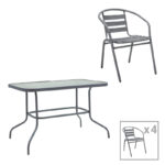 Τραπεζαρία Valor-Tade pakoworld σετ 5τεμ μέταλλο ανθρακί-γυαλί 110x60x70εκ