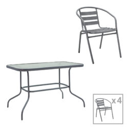 Τραπεζαρία Valor-Tade pakoworld σετ 5τεμ μέταλλο ανθρακί-γυαλί 110x60x70εκ