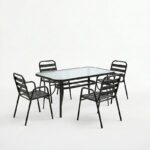 Τραπεζαρία Sussie-Ensure pakoworld 5τεμ μέταλλο-γυαλί σε μαύρη απόχρωση 140x80x70εκ - Image 2