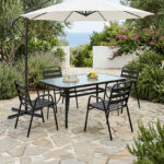 Τραπεζαρία Sussie-Ensure pakoworld 5τεμ μέταλλο-γυαλί σε μαύρη απόχρωση 140x80x70εκ