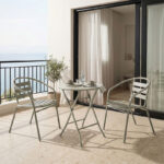 Τραπεζαρία Albero-Tade pakoworld 3τεμ μέταλλο σε σαμπανιζέ απόχρωση Φ60x70εκ